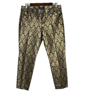 Old Navy Pixie Midrise Gold Black Brocade Dress Pants Holiday Metallic 12P Party